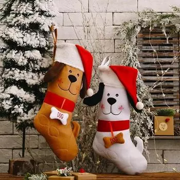 Dog Bone Shape Christmas Stockings Christmas Gift Bag Tree Fireplace Decoration Socks New Year Candy Gifts For Kids Pet 40x20cm