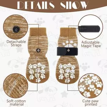 Dog Booties with Silicone Grips Anti-slip Dog Socks Waterproof Dog Socks with Adjustable Straps Anti-slip Paw for Indoor S чёрный