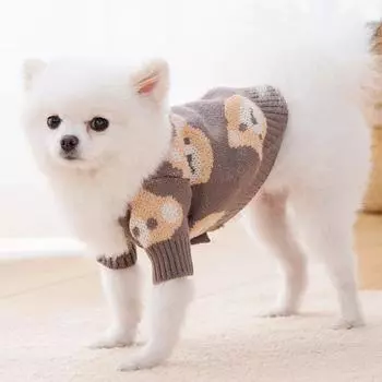 Dog Cardigan Sweater Cute Bera Print Luxury Dog Clothes Pet Dog Knitted Coat Cat Clothing Chihuahua Dachshund 2025 Puppy Apparel S коричневый