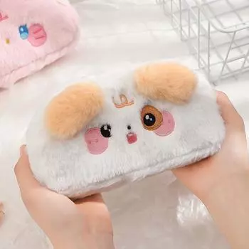 Dog Cartoon Dog Pencil Case Large Capacity Stationery Storage Bag Plush Pen Bag School Supplies чёрный/белый