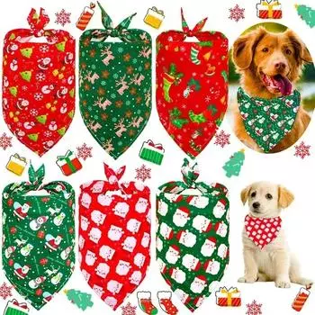 Dog Cat Bandanas Triangle Scarf Christmas Cat Dog Bandana Bibs Cartoon Santa Claus Print Pet Saliva Towel Christmas Pet Supplies M-42x42x65cm