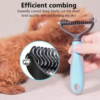 Dog Cat Dematting and Deshedding Brush Tool Double Sided Undercoat Rake Shedding Comb Grooming Brush L синий