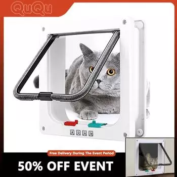 Dog Cat Flap Door with 4 Way Security Lock Flap Door Puppy Kitten Flap Doors ABS Plastic Pet Gate Door Kit Cats Dogs Doors 27.7X25X5.5cm чёрный