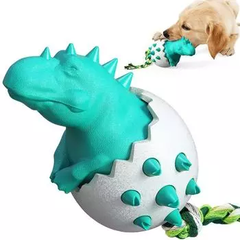 Dog Chew Toys Dinosaur Egg Shaped Bulldog Molar Toothbrush Stick Toy Anxiety Relief Interactive with Rope Pet Intelligence Toys бирюзовый