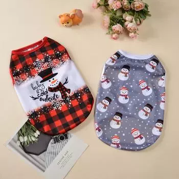 Dog Christmas Costume Pet Clothes For Small Dogs Puppy Vest New Year Cats Shirt Fashion Elk Print Chihuahua Yorkshire Outfits XS красный