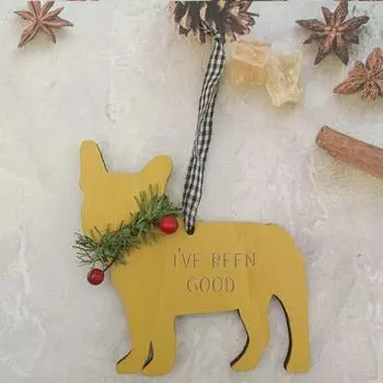 Dog Christmas Ornaments For Tree Decorative Christmas Ornament Christmas Hangable Ornaments For Home Wood Dog Wreath Christmas