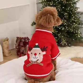 Dog Christmas Sweater Warm Soft Stylish Puppy Pullover Clothes for Bichon Pomeranian for Autumn M