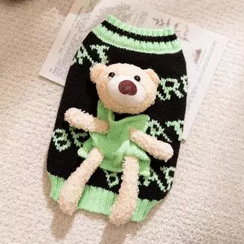 Dog clothes cute three-dimensional bear letter pullover sweater medium and small dog cat teddy bear pet clothing S (recommended weight 3-2.5 kg)