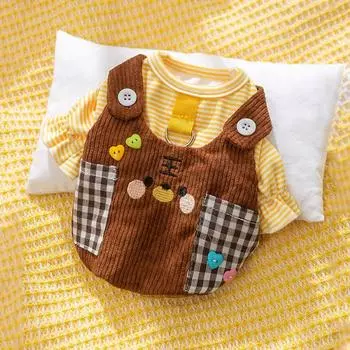 Dog Clothes Plaid Pockets Straps Traction Bipods Autumn and Winter Sweatshirts Going Out Traction Pet Clothes S (recommended weight 3-2.5 kg)