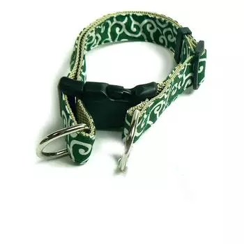 Dog Collar Double Ring Zenpets Japanese Pattern Made in Japan Karakura 25mm Width Medium Dog Large Dog Arabesque XL-Green зелёный