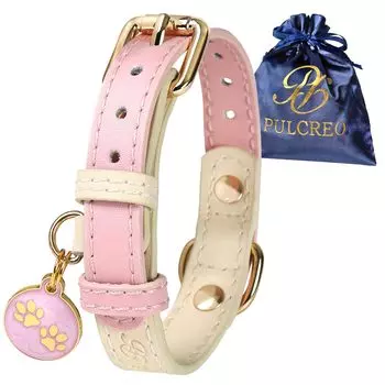 Dog Collar for Small Medium Large Easy to Soft Pastel Colors Pink [PULCREO] Dogs, Dogs, Dogs, Care, (Princess (Genuine Leather), M)