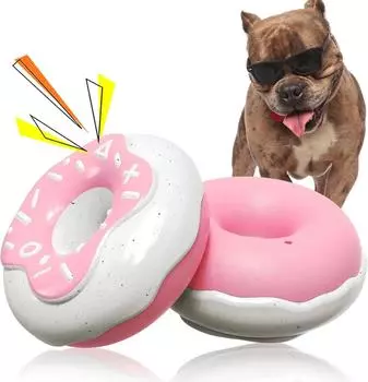 Dog Donuts Rubber Pet Dog Toys For Dogs Chew Toy Cute Puppy Squeaker Sound Toys Funny Puppy Small Medium Dog Interactive Toy розовый