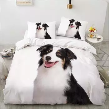 Dog Duvet Cover Set Double Queen King Size Bedding Set Black and White Border Shepherd Soft Comfortable 23pcs Twin Quilt Cover 70x133cm 2pcs