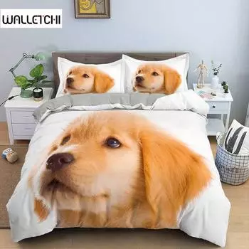 Dog Duvet Cover Set Golden Retriever Queen Size Bedding Set for Boys Girls Microfiber 3D Pet Themed Animal Funny Dog Quilt Cover EU single(135x200cm)