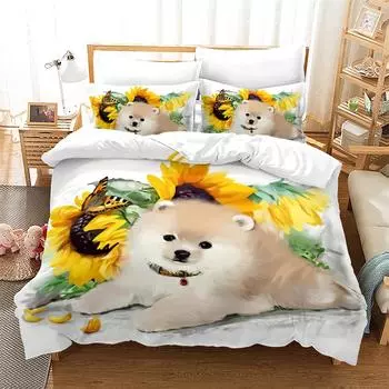 Dog Duvet Cover Set King Queen Full Size For Kids Boys Girls Polyester Cuet Animals Bedding Set Comforter Cover With Pillowcase EU single(135x200cm)