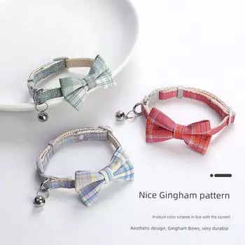 Dog Hand Holding Rope Gingham Bows Dog Chest Strap Dog Rope Teddy Small and Medium-Sized Dogs Dog Chain Pet Supplies S-2 to within 4.00kg Single collar 22-29cm
