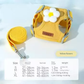 Dog Hand Holding Rope Vest-Style Dog Leash Teddy Bichon Small Size Dogs Chest Strap Cat Rope Internet Celebrity Pet Supplies S-small (applicable 0.50 kg-3.00 kg Yellow flowers