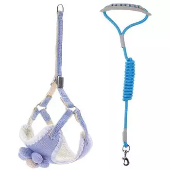 Dog Hand Holding Rope Vest Teddy Bichon Small Size Dogs Chest Strap Cat Walking Rabbit Chain Pet Supplies Blue chest flower +1.5 m traction rope S(3-8)