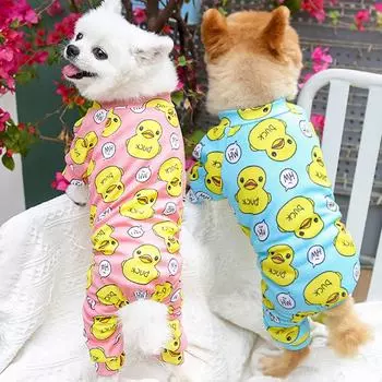 Dog Jumpsuit Puppy Dog Onesies Clothes Cat Dog Soft Pajamas Cute Duck Printed Pet Shirt Bodysuits for Teddy Pomeranian Apparel XS синий