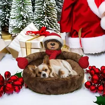 Питомник для собак, зимний теплый трехмерный мультяшный кошачий туалет, рождественский стиль, креативный дом для маленьких и средних собак S Diameter 40cm розовый