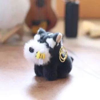 Dog Keychain Schnauzer Plush Doll Super Soft Pp Cotton Stuffed Toy Decor Kids Bee