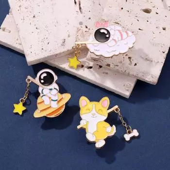 Dog Little Animal Metal Brooch Astronaut Cartoon Backpack Accessory b
