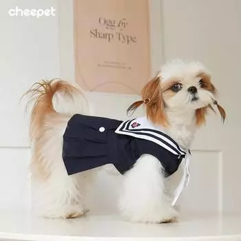 Dog navy pet summer clothes sailor suit cute skirt sweet puppy than bear schnauzer costume breathable L