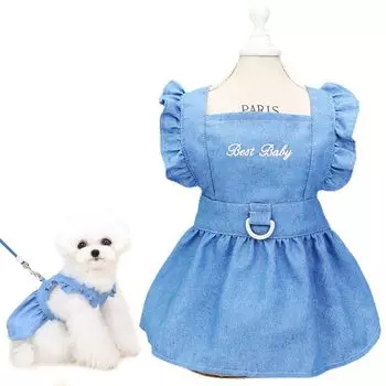 Dog One Dog Denim Princess Small and Medium Princess Skirt Dog Wear for Pet Dog Cat Dogs Clothes, Piece, Spring/Summer, Clothes, Dress, Skirt, Cute,
