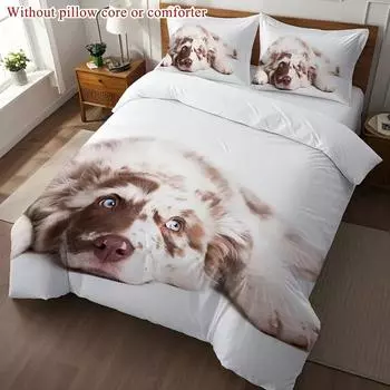 Dog Pattern 3D Printed Bedding Cover Animal Theme Quilt Cover Set Soft Comfortable Polyester Cute Style Duvet Cover Pillowcase EU single(135x200cm)