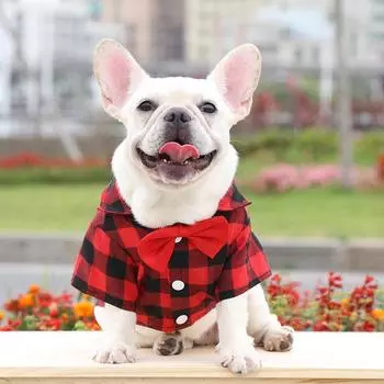 Dog Plaid Shirt Dog Suit Wedding Cat Dress French Fight Small Medium Large Dog Pet Clothing Cat Supplies XS bust 30 back length 20cm