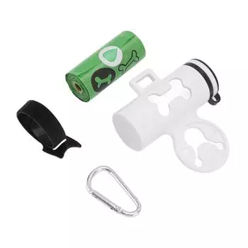Dog Poop Bag Dispenser Dog Poop Waste Bag Holder Dispenser with Metal Carabiner and 1 Roll of Waste белый