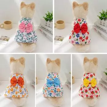 Платье принцессы для собак с принтом, летняя одежда с бантом на пуговицах, милая юбка для щенка и кошки, тонкая одежда для домашних животных, свадебной вечеринки, одежда для чихуахуа S красный
