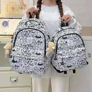 Школьная сумка с принтом собаки, женский рюкзак с граффити, студенческий рюкзак большой емкости Small розовый