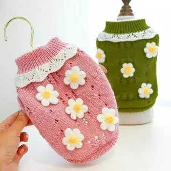 Dog Pullover Knitted Sweaters For Small Medium Dog Sweater Turtleneck Soft Warm Winter Pet Knitwear Clothes with Cute Flower XS