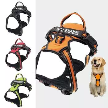 Dog Puppy Harness Soft Padded Strong Adjustable Reflective Vest and Lead S оранжевый