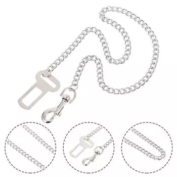 Dog Seat Belts Chew Proof Dog Car Safety Seat Belt Heavy Duty Stainless Steel Chain Restraint Vehicle Belt for Puppy & Big Dogs S (50cm full length) серебряный