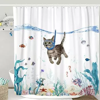 Dog Shower Curtain Sea Ocean Waterproof Fabric Shower Curtains for Bathroom with Animal Octopus Starfish shower curtain 120x180CM