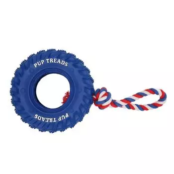 Dog Tire Chewing Toy Bite Resistant Treat Dispensing Rubber Aggressive Dog Tug Toy with Rope for чёрный