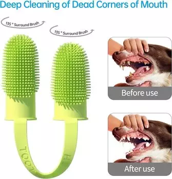 Dog Toothbrush Pet Finger Toothbrush Kit Dog Super Soft Double Finger Toothbrush Dental Care for Puppies, Cats and Small Pets синий