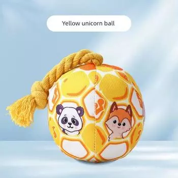 Dog Toy Bite-Resistant Vocalization Self-Hi Relieving Stuffy Handy Gadget Pompons Energy Consumption Golden Retriever Bichon Puppy Pet Supplies Yellow unicorn ball (10cm)