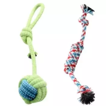 Dog Toys Molar Long Lasting Bends and Hitches Golden Retriever Small, Medium and Large Dogs Teddy Puppy Dog Relieving Stuffy Toys Pet Supplies [2 piece set] hanging ball + cute candy knot