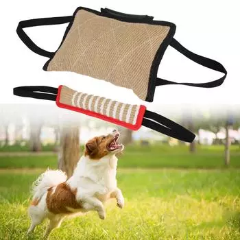 Dog Training Chewing Pet Toy Dog Bite Stick Durable With 2 Rope Handles Dog Training Pillow Bite Tug Hemp Cloth
