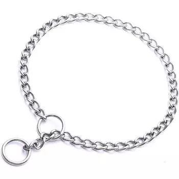 Дрессировка собак Скользящие цепи Тяжелый металлический ошейник-удавка для собак Регулируемый хромированный ошейник для собак P-цепь для щенков средних и больших собак neck 25-35cm (40cm) серебряный