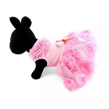 Dog Wedding Dress Puppy Rose Tutu Skirt Luxury Pearl Lace Floral Pet Dress Costume for Small Dog Cat Apparel in Spring & Summer XS розовый