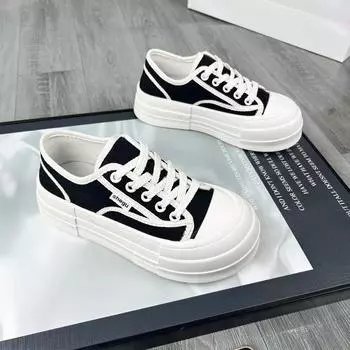 DOGHC/Новые парусиновые кроссовки, женская обувь на плоской подошве, весенне-осенняя обувь на платформе, женские кроссовки на шнуровке, женская вулканизированная обувь 35