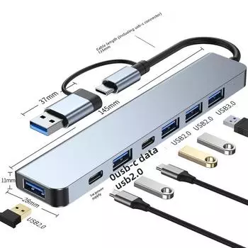 Док-станция 7-в-1 USB 3.0 Type-C, концентратор расширения для ноутбука 7-in-1 (Bag)