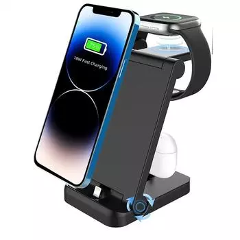 Док-станция для быстрой зарядки 3 в 1 для Iphone 14 13 12 11 X Plus Airpods Pro, складное беспроводное зарядное устройство для Apple Watch 8 Se standard чёрный