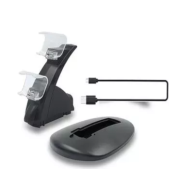 Док-станция для быстрой зарядки контроллера PS4, подставка с двумя USB-портами для зарядки Playstation 4 Slim/Pro с микрокабелем для зарядки/синим светодиодом Indiactor чёрный