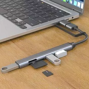 Док-станция для ноутбука USB 5 в 1, многопортовый USB 2/3.0, устройство чтения карт TF, алюминиевый сплав, высокоскоростной адаптер-концентратор Type-C, аксессуары для ПК серый