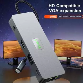 Док-станция для ноутбука USB C Hub Универсальная высокоскоростная передача Компактный размер Портативный Быстрый серый